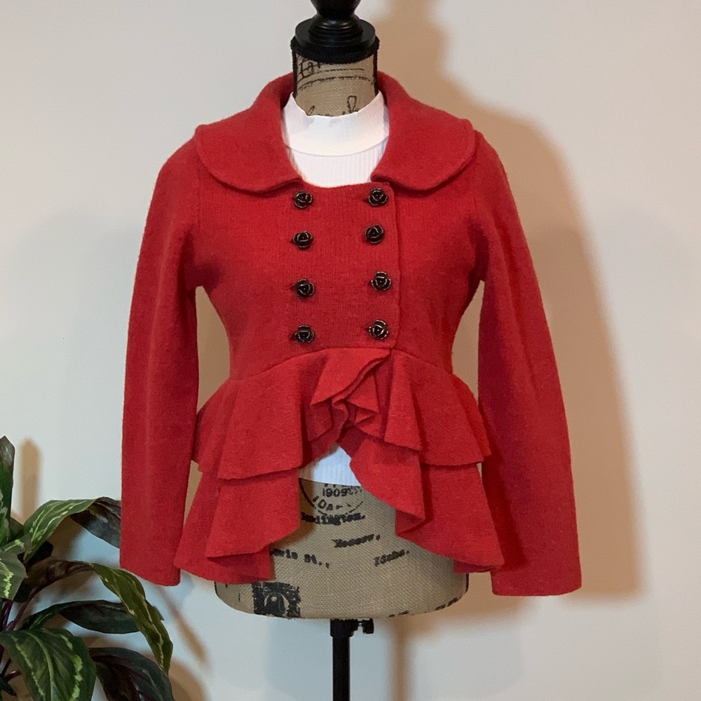 Anthropologie Red Red Rose Sweatercoat - Picture 5 of 9